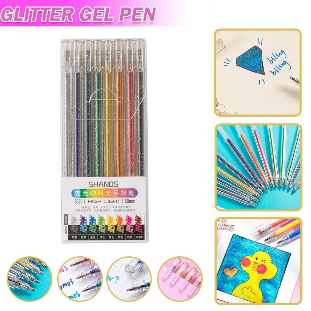 8pcs/Set Glitter Gel Pens for Coloring Books Scrapbooking Drawing Writing