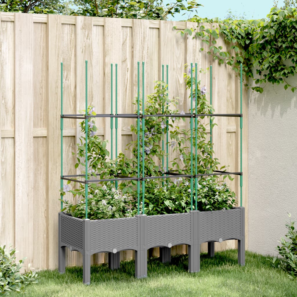 Planter with Trellis Light Grey 120 x 40 x 142.5 cm PP