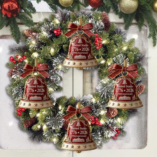 США 250-летний юбилейный колокольчик-украшение Позолоченная металлическая подвеска Прочный коллекционный декор Рождественский тематический декоративный колокольчик