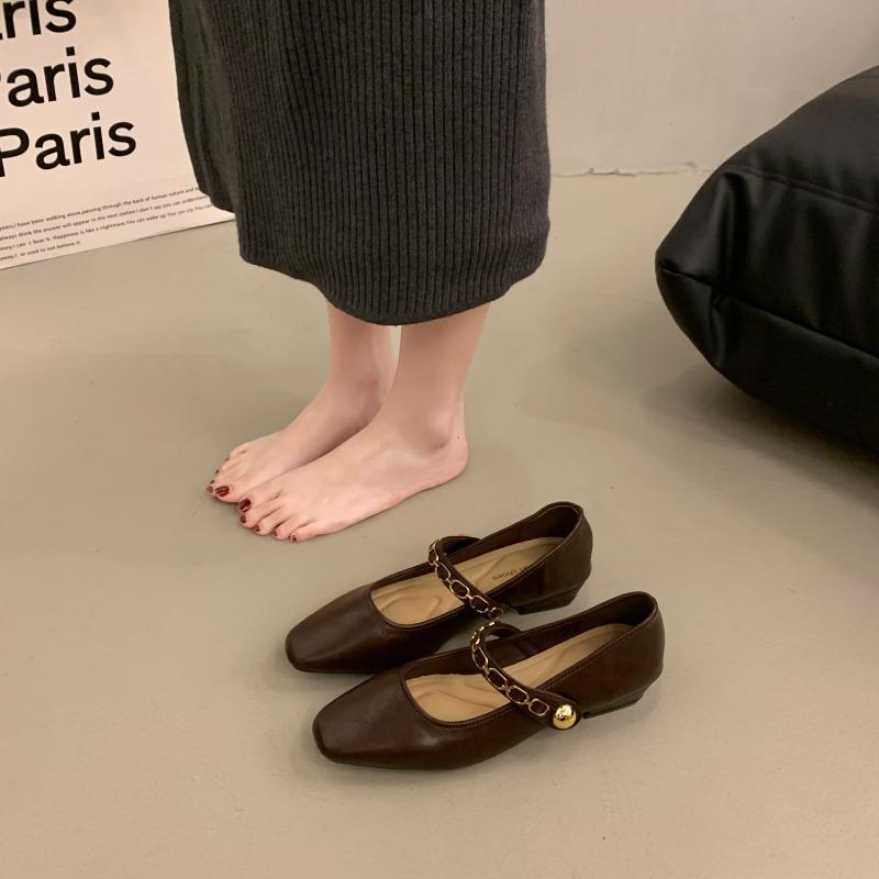 Мода 2024 года, повседневные туфли на плоской подошве Mary Jane, женские туфли в скандинавском стиле с золотой цепочкой, туфли в стиле Лолиты из искусственной кожи