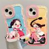 Applicable To Apple 15 Mobile Phone Case IPhone 13 Cute Super Cool Double Ponytail Riding Girl 12 Invisible Double Bracket 14