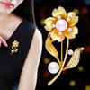 Temperament Sunflower Pearl Brooch Fashion Retro Brooch Atmospheric Rhinestone Anti-Light Pin