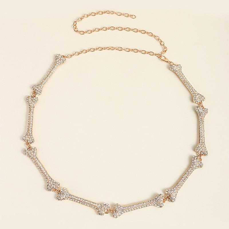 Metal Bone Womens Design Waist Chain With Rhinestone Decoration For Daily