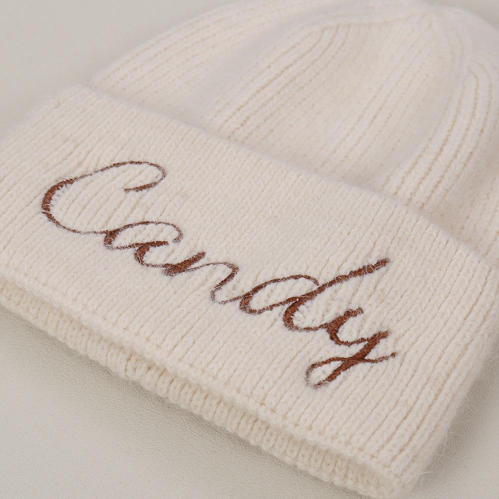 Autumn and winter new fashion rabbit fur blended warm and comfortable knitted hat outdoor travel letter embroidery ear protection wool hat