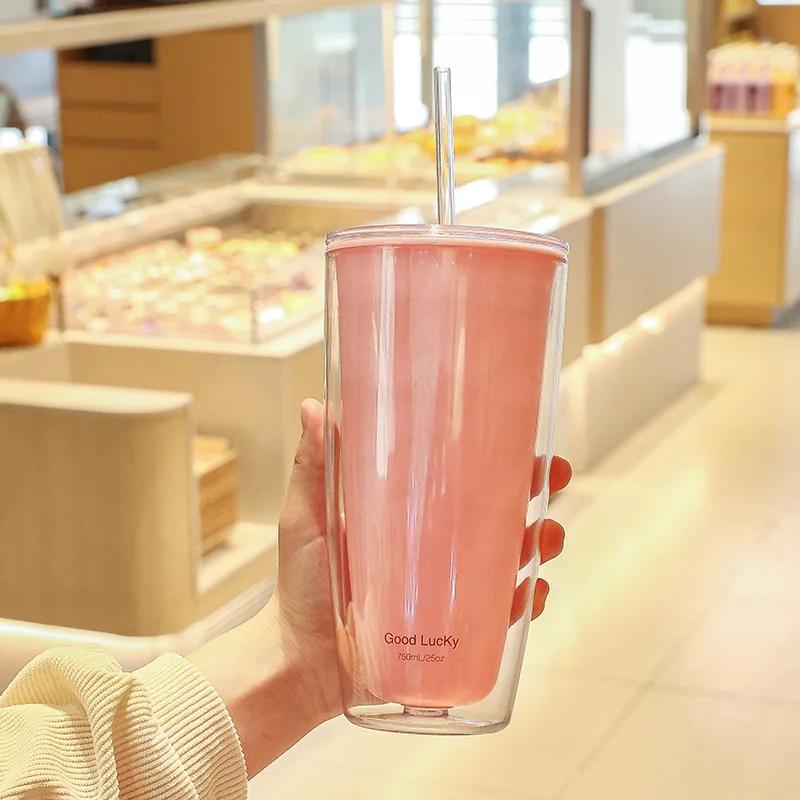 750 мл двухслойный пластиковый стакан для воды с крышкой, соломинкой, холодным соком, чаем, молоком, льдом, кофейными кружками, домашними и дорожными детскими бутылками для воды, посудой для питья