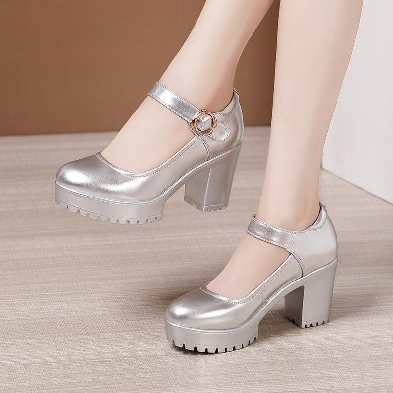 Весенне-осенние повседневные туфли на высоком каблуке 8 см, пикантные кожаные рабочие туфли на толстом каблуке, женские туфли-лодочки на высоком каблуке