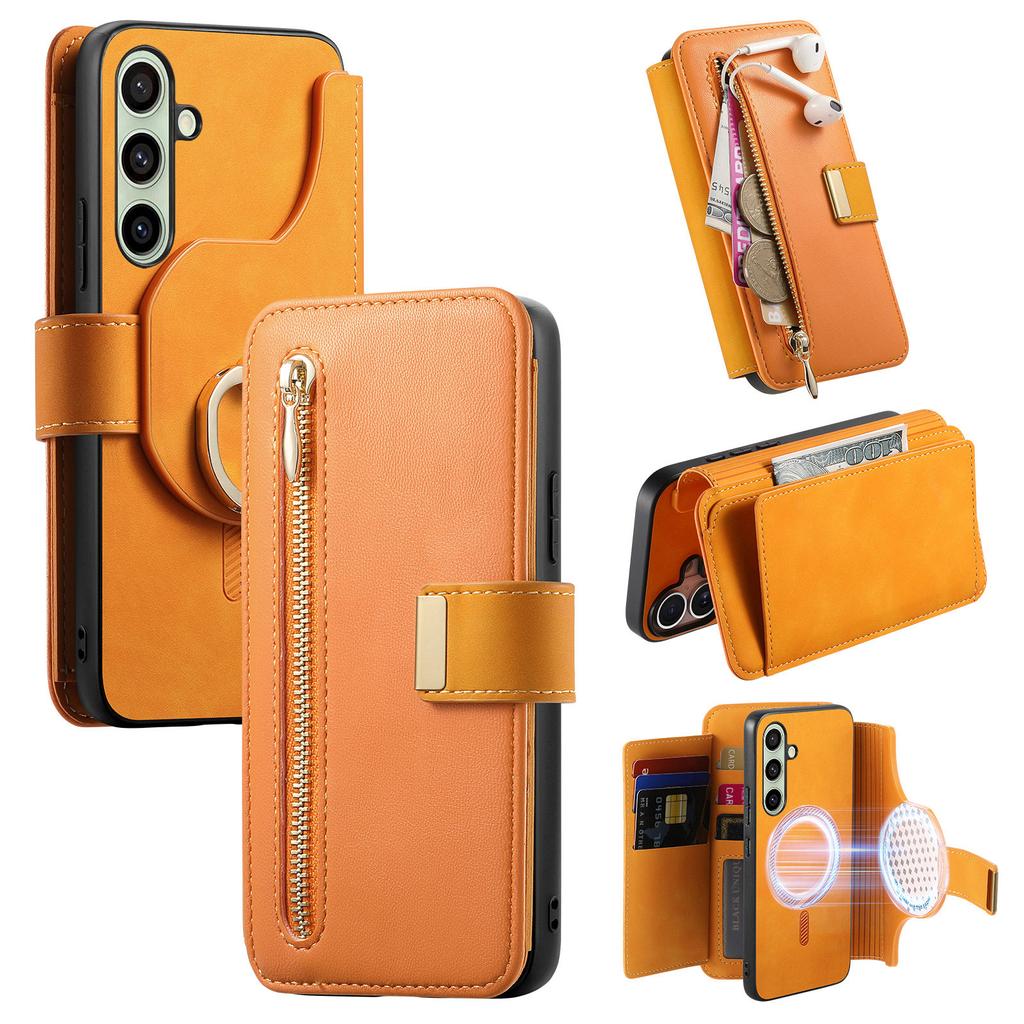 For Samsung Galaxy A16 4G/Galaxy A16 5G Magnetic Leather Case with Detachable RFID Blocking Zipper Wallet Cover