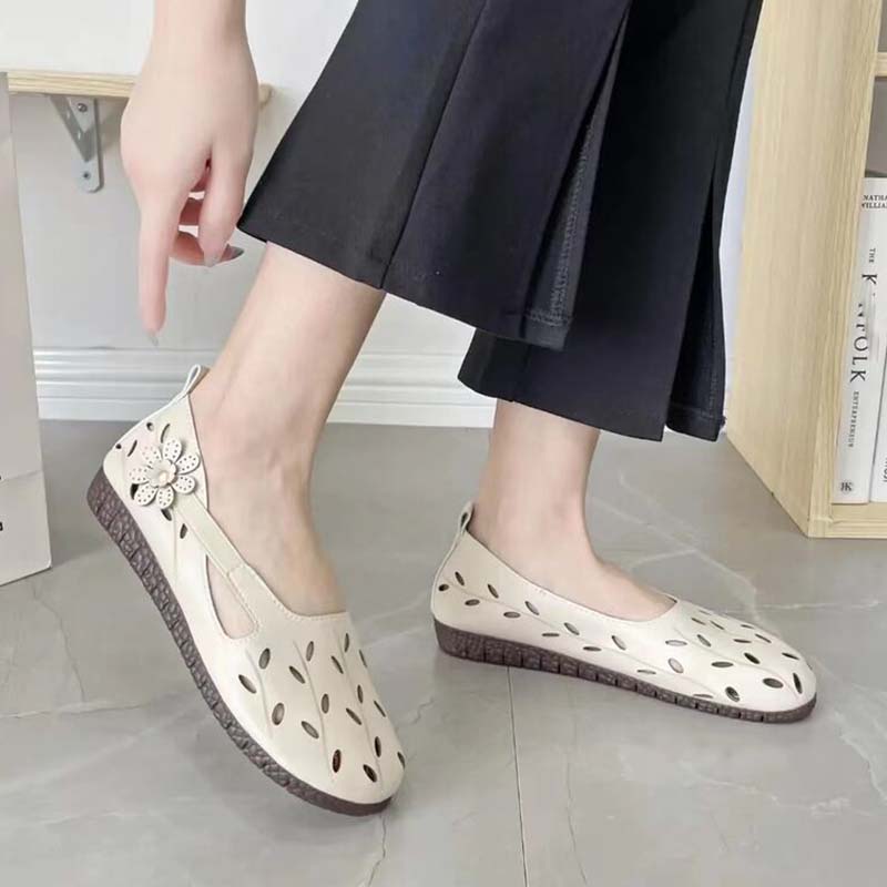 Туфли с круглым носком и мягкой подошвой. Льняные полые дышащие сандалии. Женская римская обувь ручной работы. Повседневная обувь на плоской подошве. Ретро-стиль. Весна-лето.