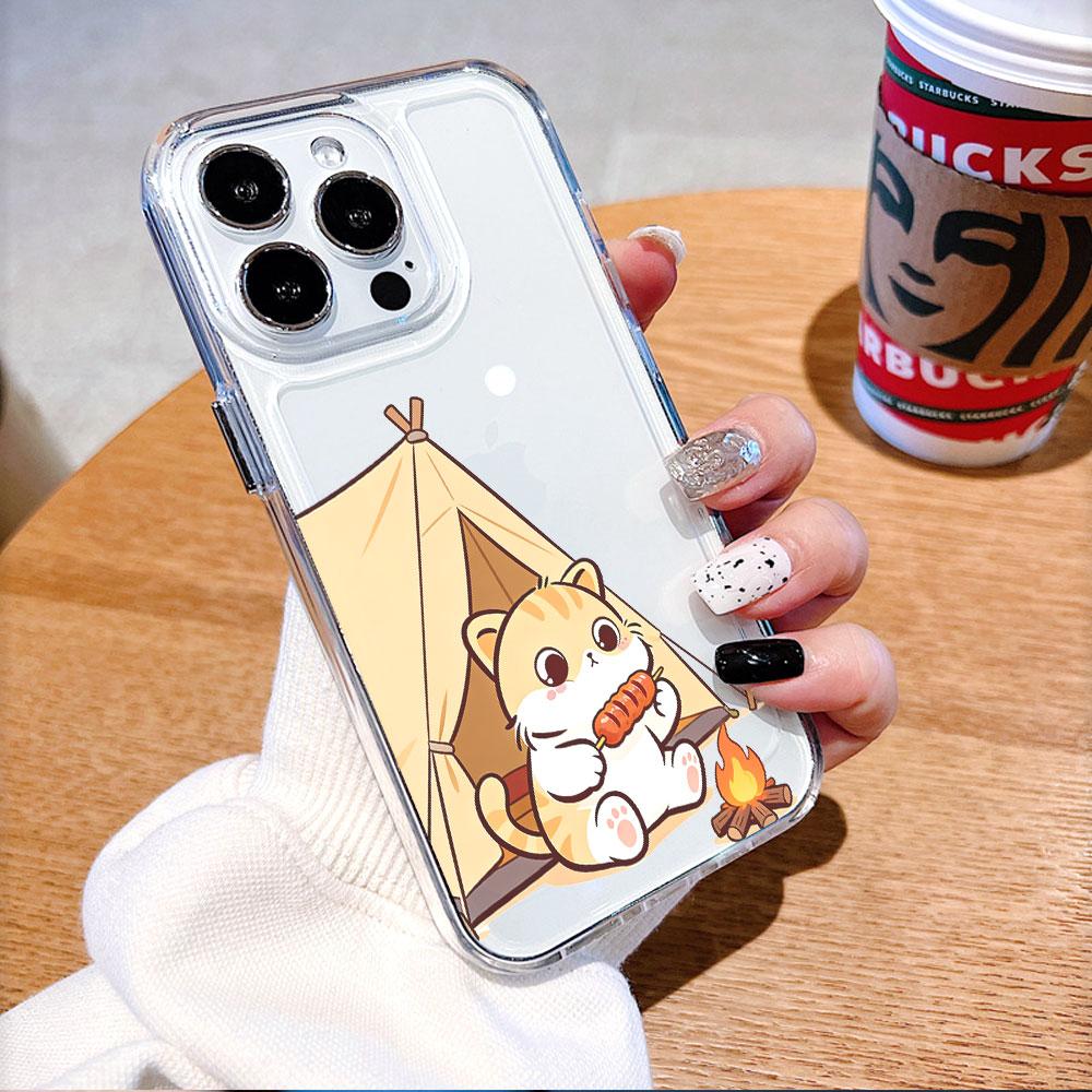 Cat Camping with Skewer Transparent soft TPU Phone Case for Xiaomi Redmi Note 15 14 13 12 11 10 9 Pro Plus 4G 5G Soft Cover