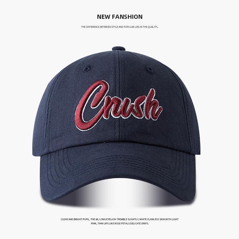 Spring and summer letter baseball cap for women, fashionable burgundy curved brim trendy brand, face-slimming men's duckbill baseball cap