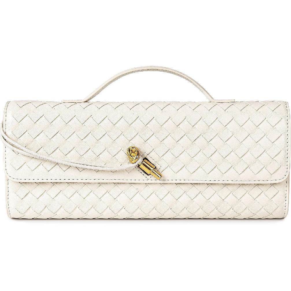 Joryin Woven Purse for Women Evening Clutch Woven Leather Handbags Crossbody Bag Purse Formal Evening Bag, Vegan Leather