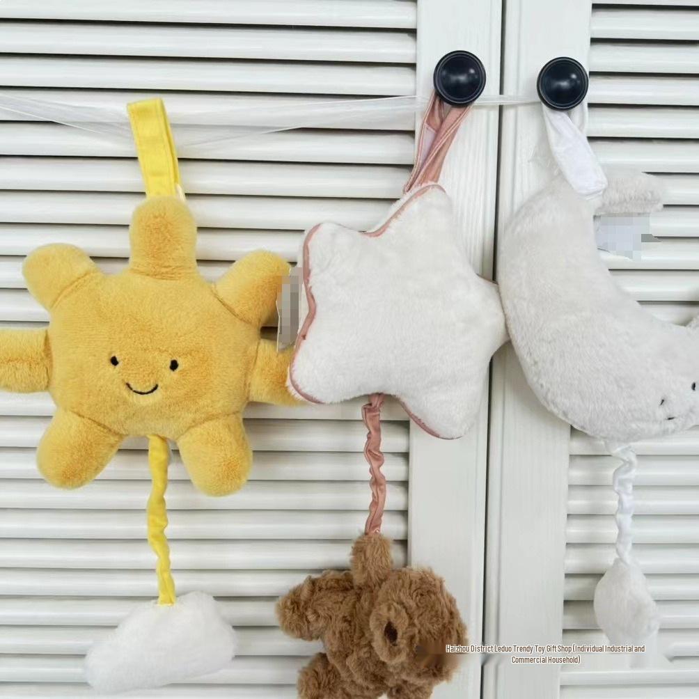 Little Bear Moon Crib Mobile - Plush Music Box Toy with Pull Ring for Qixi Festival