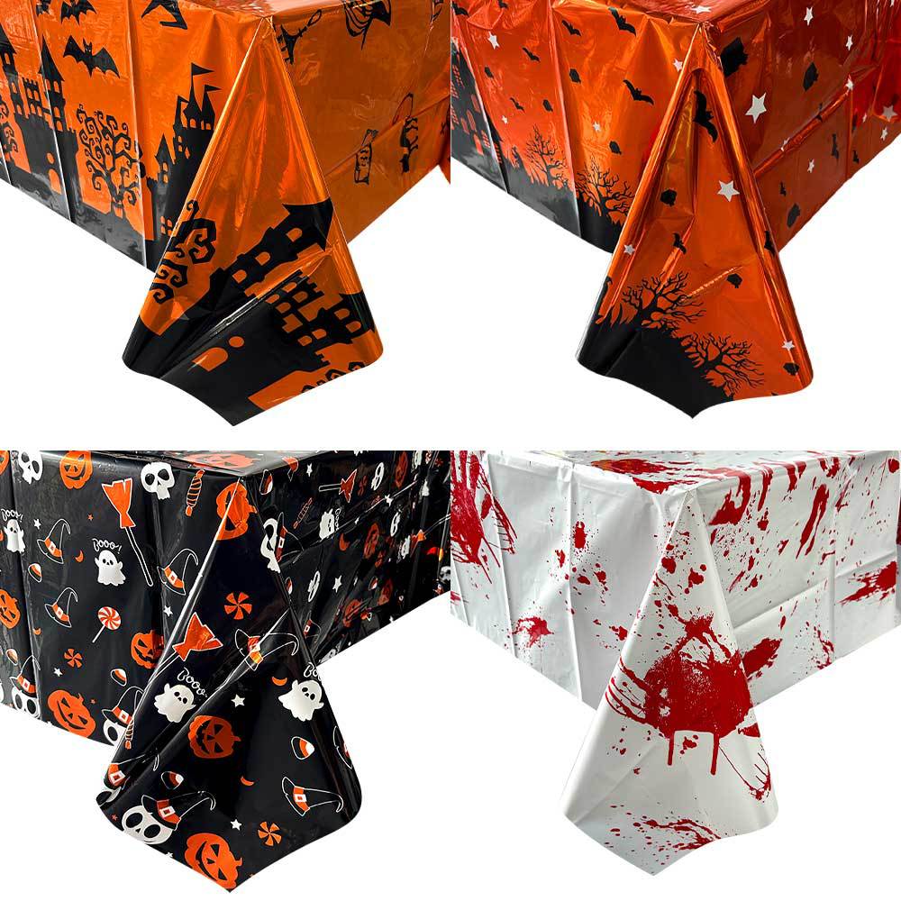 Orange Black Horror Ghost Table Cover Happy Halloween Tablecloth for Trick or Treat Theme Home Decoration Party Suppiles