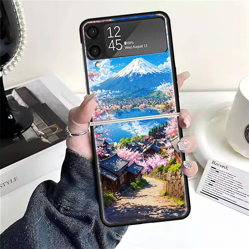 Японская вишня Гора Фудзи Чехлы Для Samsung Galaxy Z Flip 4 5 6 7 3 Z Flip7 Flip6 Flip4 Flip5 Flip3 5G Жесткий Ударопрочный Fundas C