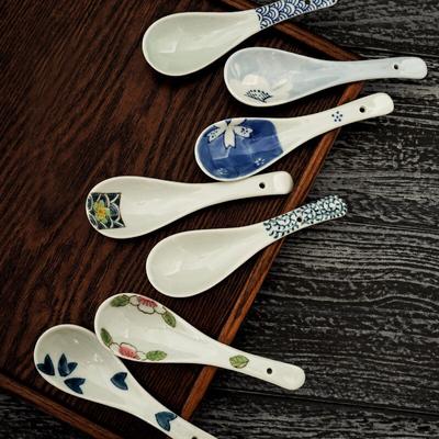 Керамическая десертная кофейная ложка, фарфоровая ложка для супа, расписная ложка для перемешивания, посуда, кухонная утварь