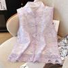 Vintage Summer New Sequined Embroidered Vest Lace Stand-up Collar Buckle Vest Women