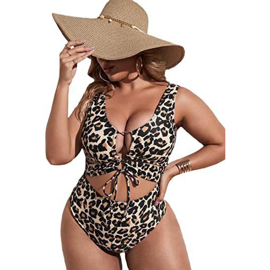Сексуальный купальник с леопардовым принтом, цельный купальник большого размера, женский цельный пляжный костюм с принтом, летний купальный костюм, женский 4XL