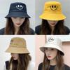 Cute Unisex Bucket Hat Smiley Embroidery Women Cotton Corduroy Double-Sided Bob Hip Hop Hat Four Season Panama Beach Fishing Sun Cap