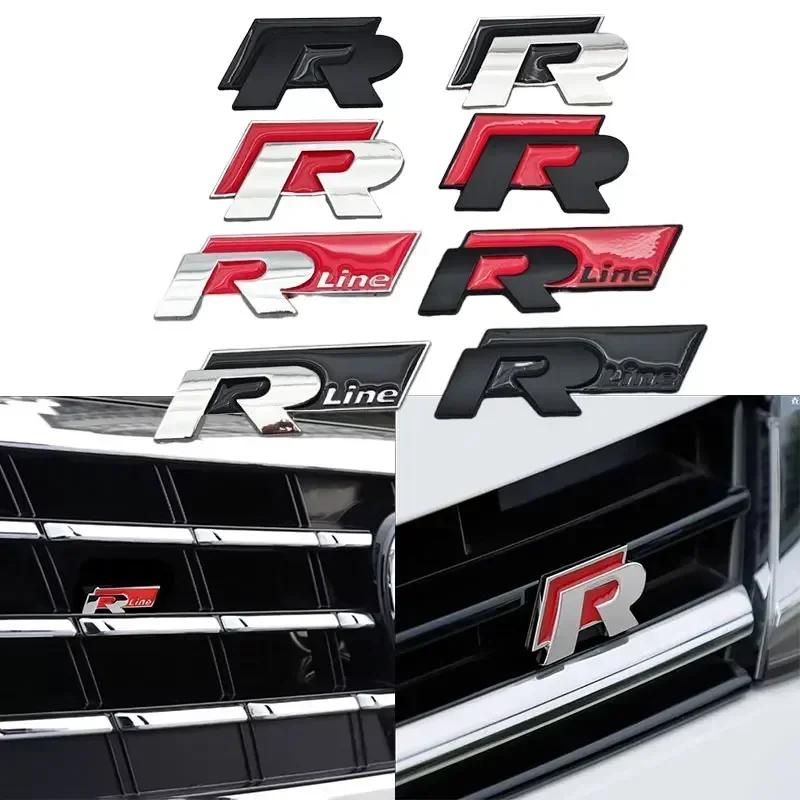 BSL1 Emblems 3D Metal R Line R Logo Front Grill Emblem Car Rear Trunk Sticker For Volkswagen VW R Line Golf 4 5 6 7 Touran Polo Acces ld2