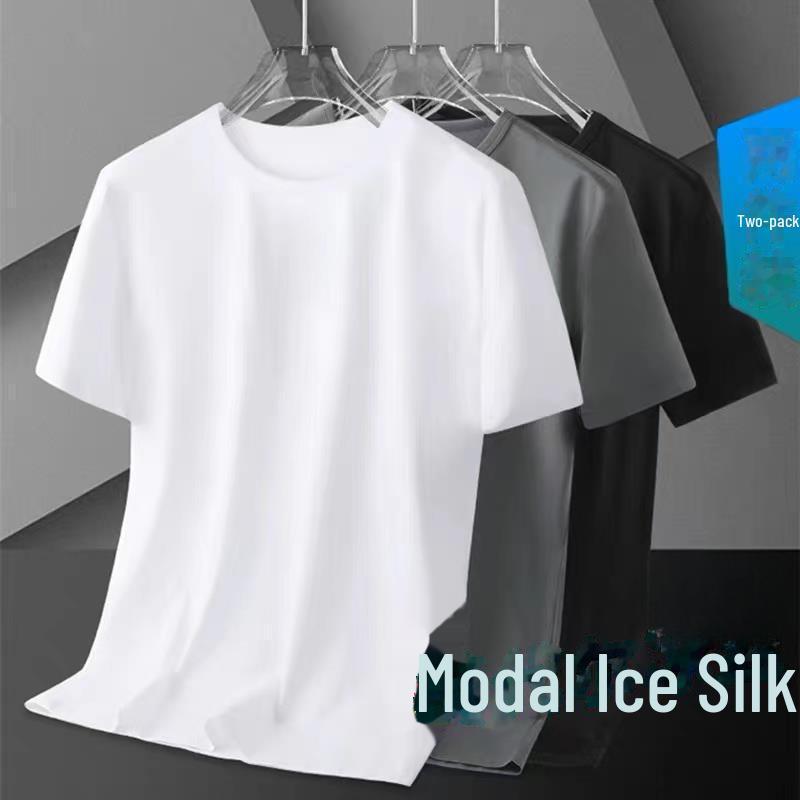 Мужская футболка из чистого белого шелка Ice Silk с короткими рукавами, быстросохнущая, на лето