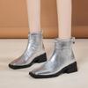New Women Chunky Ankle Shoes 2024 Winter Mid Heels Chelsea Boots Designer Square Toe Boots Pumps Zipper Walking Trend Snow Botas