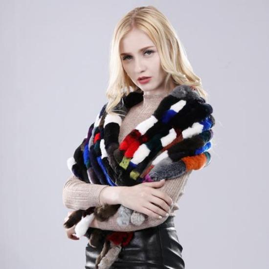 Зимний женский шарф-шаль ручной вязки из натурального меха кролика рекс, натуральный мягкий шарф из меха кролика рекс, женский длинный шарф из натурального меха, пончо