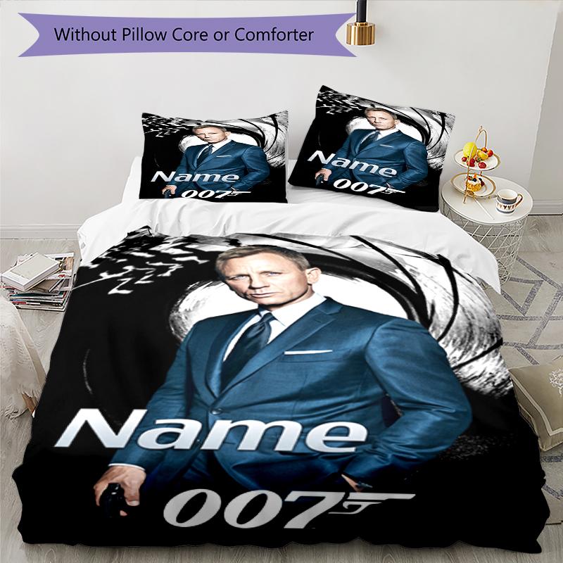 3Pcs Custom Name James Bond Bedding Set Duvet Cover Closure Includes 1Duvet Cover 2Pillowcases Soft And Comfortable For All Seasons
