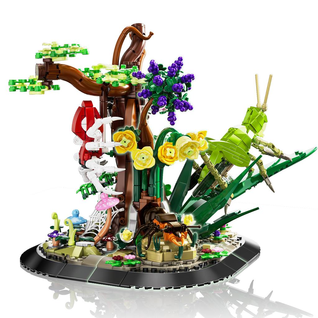 MOC Конструкторы Серия Насекомые и Природа - Модель Муравья/Цикады/Черепахи/Рыбы-дьявола/Кальмара/Кузнечика/Паука Сделай сам Игрушки для Детей Подарок