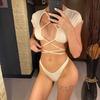 Wrap Around Short Sleeve Brazilian Bikini Women Swimwear Female Swimsuit Two-pieces Bikini Set Bather Bathing Suit Swim