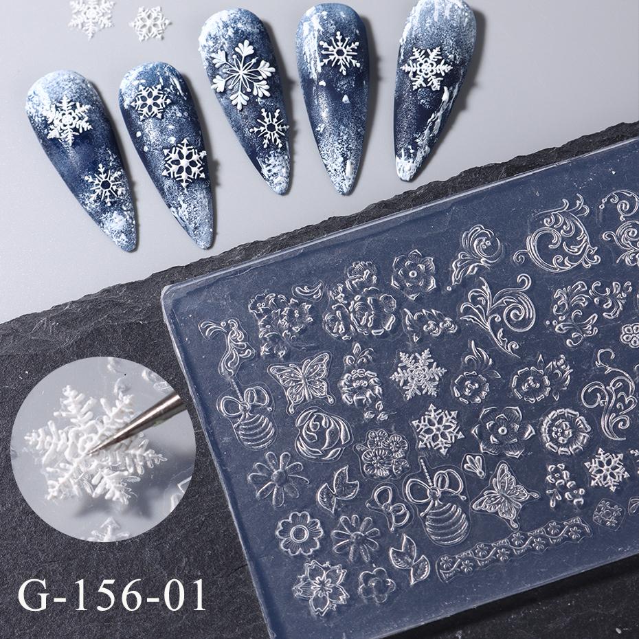 3D Silicone Nail Carving Mold Snowflakes Winter Mould Stamping Design Gel Stencils DIY Manicure Accessory Tools Multi-Designs