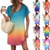 Women's Casual Fashion Sexy V-Neck Cap Sleeves Pocket Gradient Dress