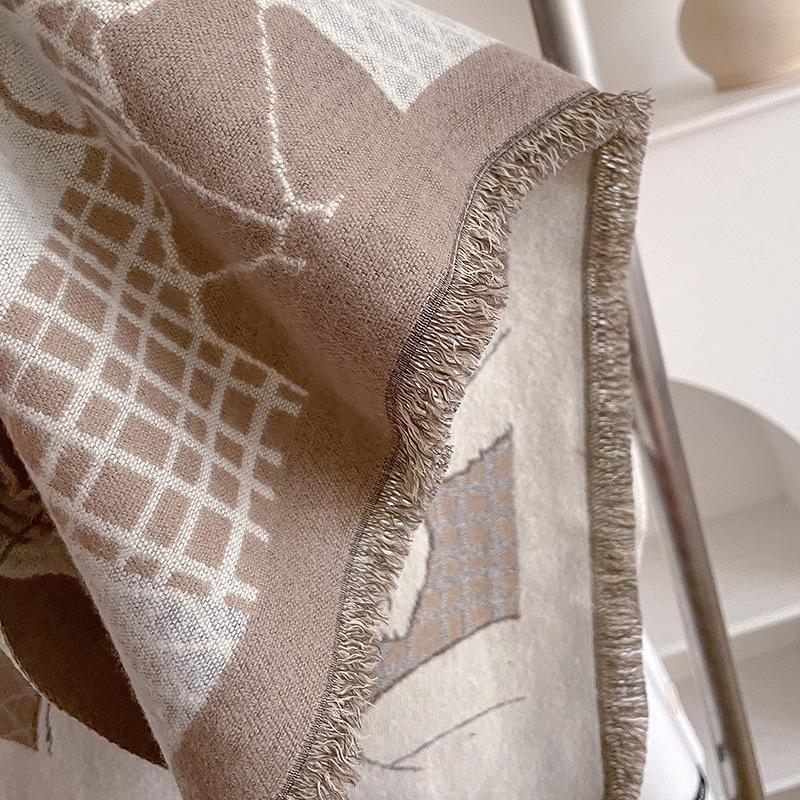 Striped Printing Contrasting Colors, Double-Sided Imitation Cashmere Scarf, Winter High-End Warm Shawl Women