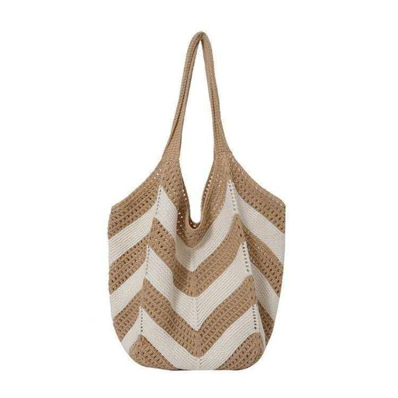 Woven mesh pocket women's large-capacity new hollow knitted relaxation seaside vacation tote shoulder backpack