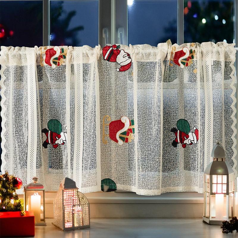 American Christmas Curtains Bell Embroidery Lace Living Room Kitchen Rectangle Landscaping Decorative Coffee Curtain