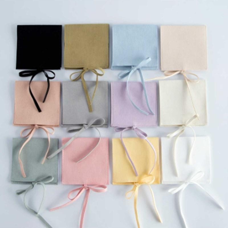 Jewelery Gift Bag Microfiber Jewellry Pouch with Ribbon Envelope Gift Packaging Organizer Bag for Earrings Necklace