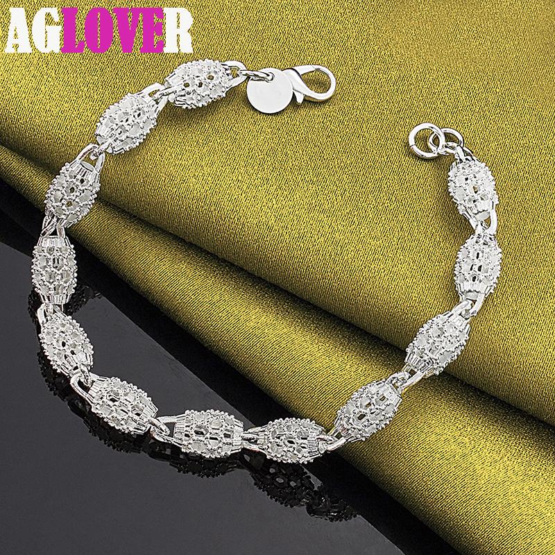 925 Sterling Silver Hollow Bead Ball Bracelet Jewelry