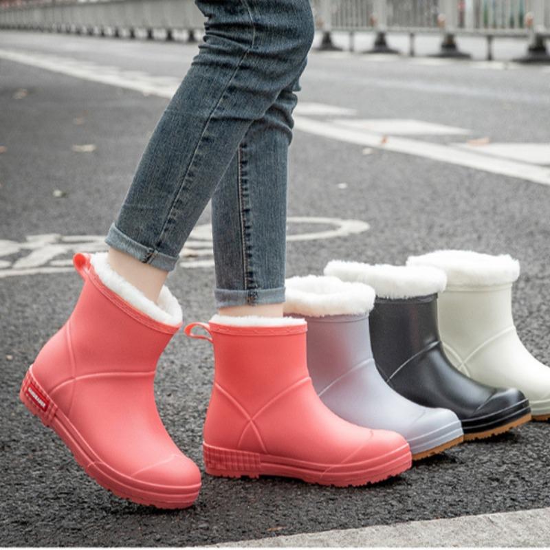 Женские новые водонепроницаемые короткие сапоги-трубы для взрослых, нескользящие, бархатные, теплые, резиновые сапоги