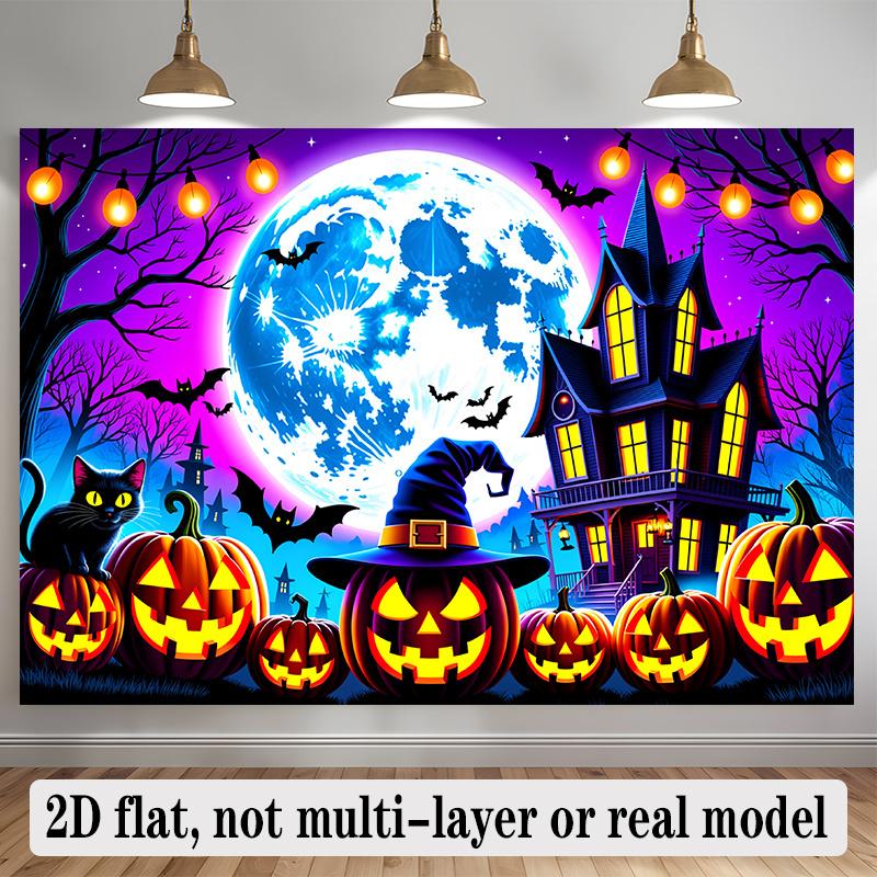 Party Backdrop Halloween Castle Moon Flat Spooky Gothic Pumpkin Panel Parties Photo Background Decor Front Door Decor