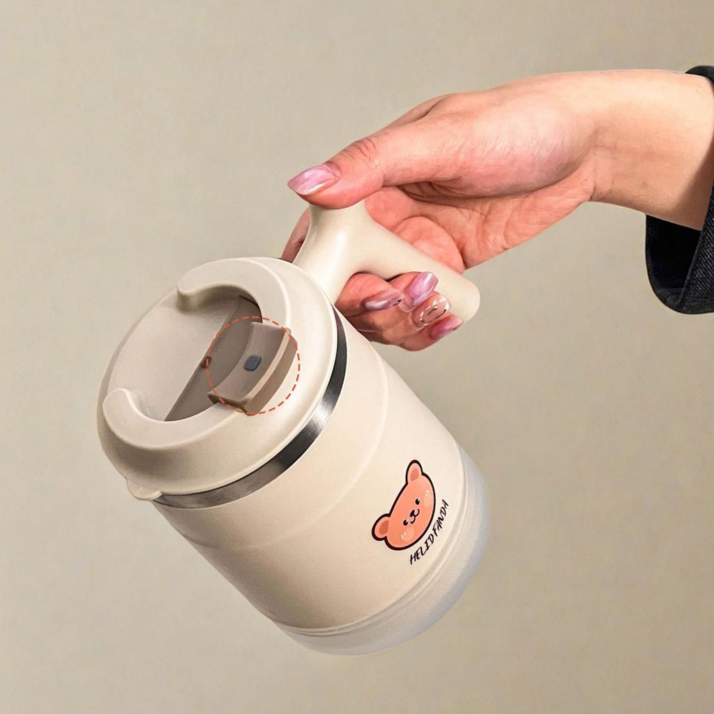 Милая портативная двухслойная термокружка для кофе со складной ложкой, чашка для воды из нержавеющей стали 304, герметичная посуда для напитков