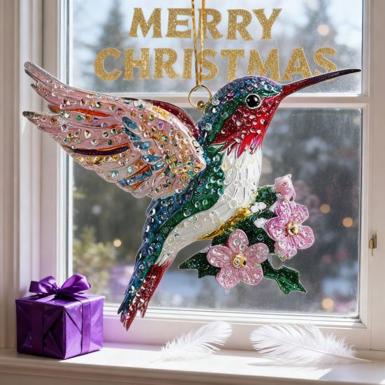 Yousheng 2D Acrylic Hummingbird Hanging Decoration Indoor Outdoor Garden Yard Window Wall Hanging Flat Flower Colorful Bird Ornament