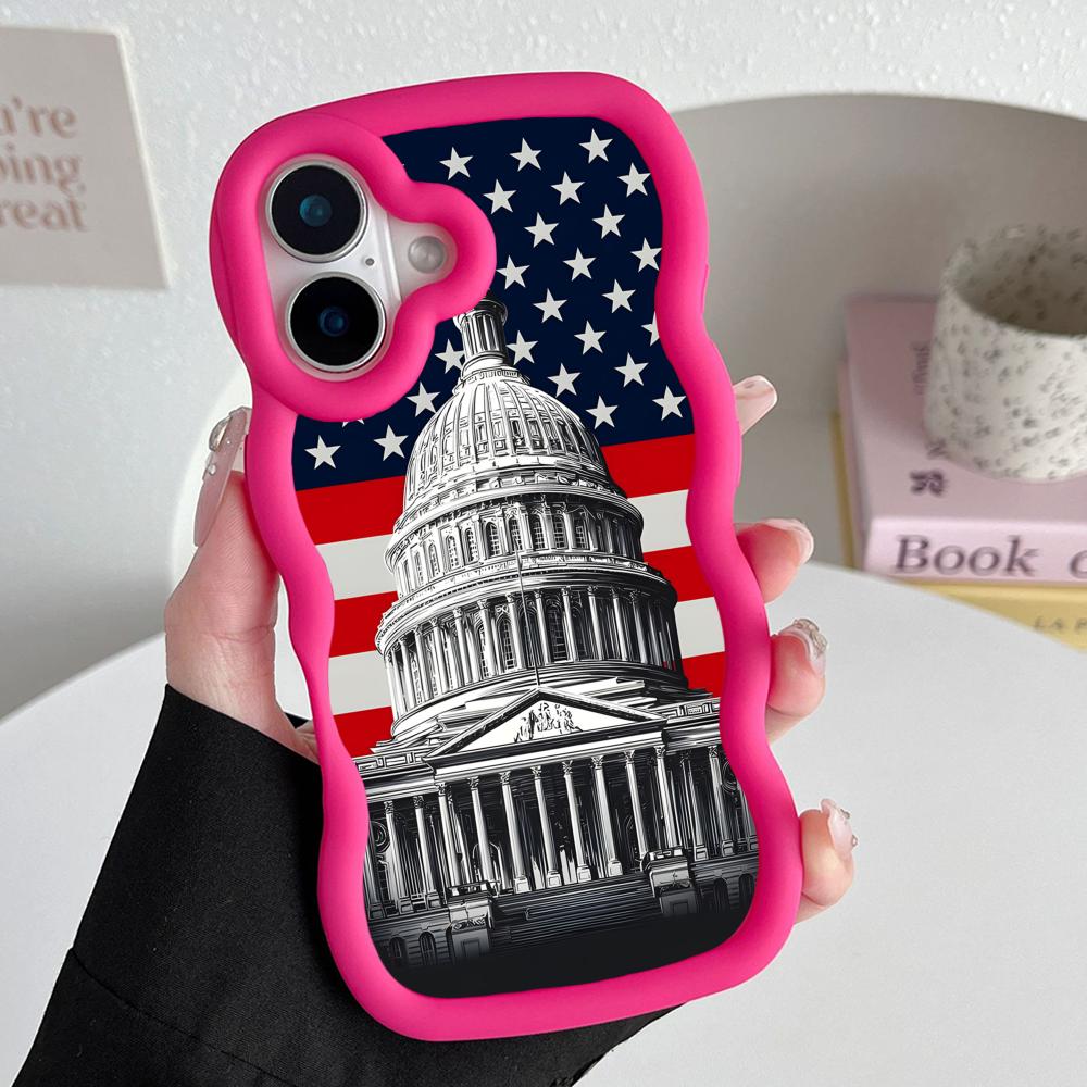 США Флаг Америки Волнистый Край ТПУ Чехол для Мобильного Телефона для iPhone 17 16 15 14 13 12 11 Air Pro Max Plus Цветной Чехол