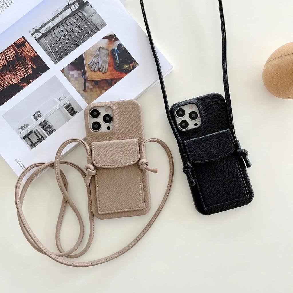 Wallet Lanyard Crossbody Phone Case for IPhone 15 14 13 12 11 Pro Max Mini X XR XS Max Plus Leather Card Slot Shoulder Strap