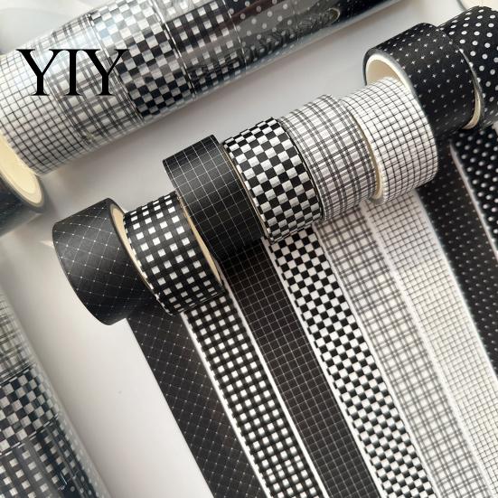 Casual Style Washi Tape Black White Grid Tape, Plaid Pattern Decorative Masking for Arts, DIY Crafts, Journals, Planners, Scrapbooking, Gift Wrapping