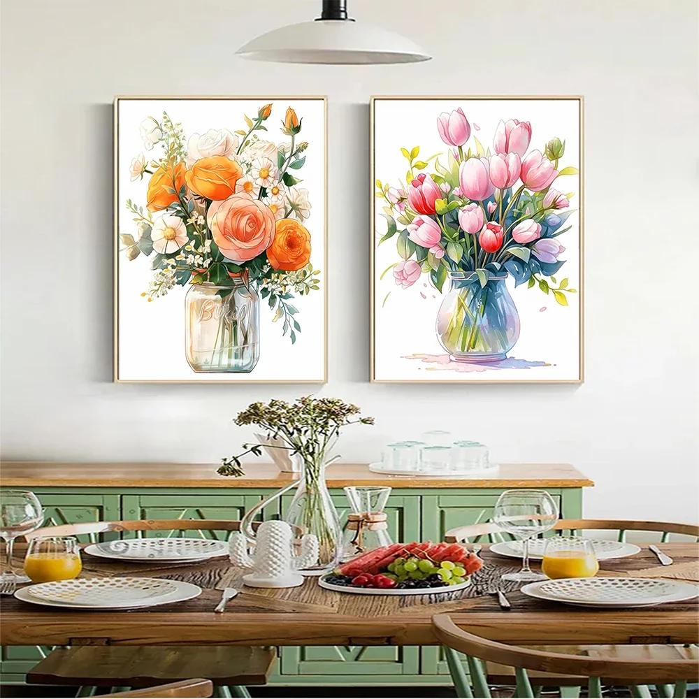 Полная серия цветов Алмазная живопись Тюльпан Маргаритка Алмазная мозаика Вышивка Искусство Акварельная картина Ручная работа Домашнее украшение Сделай сам