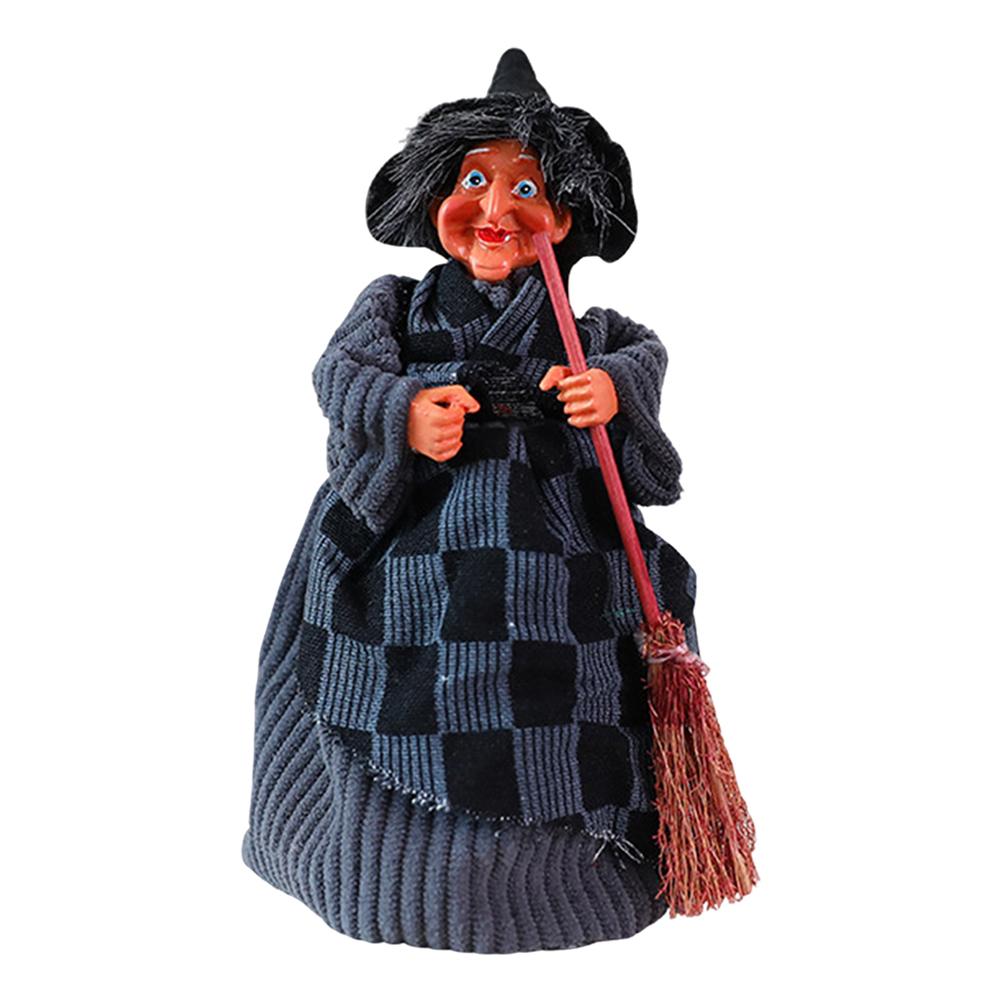 1PC Halloween Witch Hanging Props W/ Broom Witch Broom Props Spooky Witch Ornament for Garden Haunted House Bars Party Decor