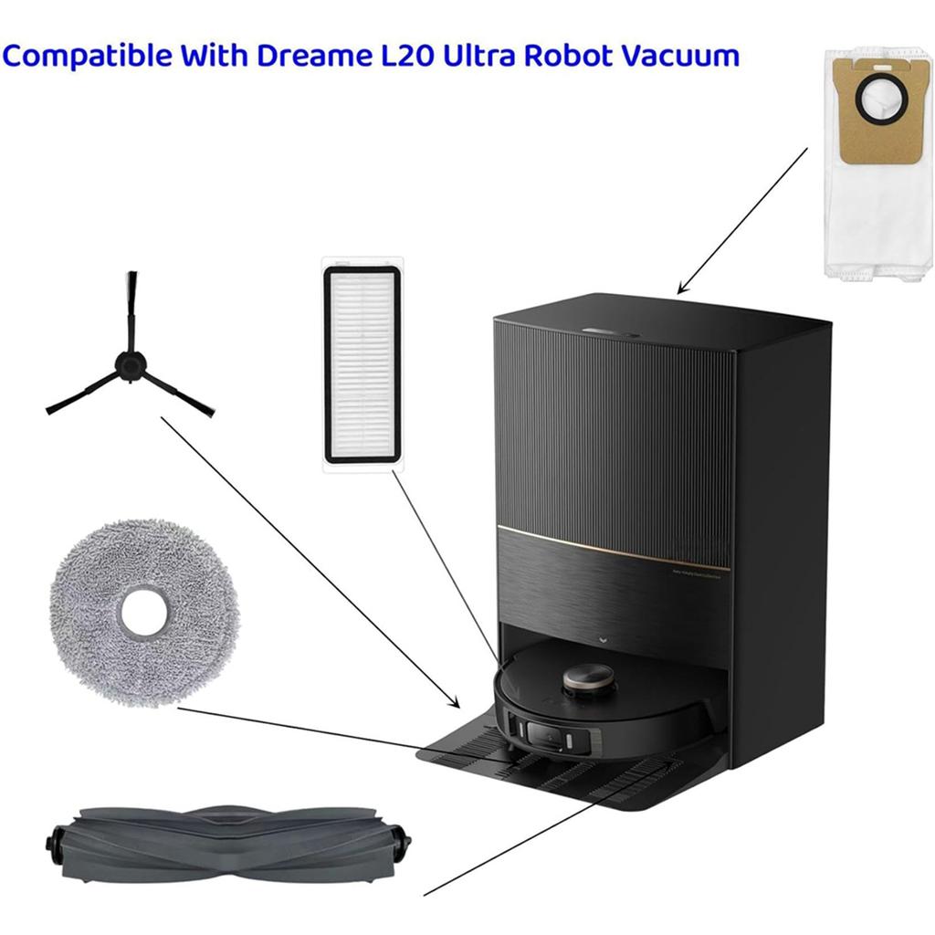 Accessories Kit for Dreame L20 Ultra/L30 Ultra Vacuum Cleaner Main Side Brush Hepa Filter Mop Cloth Dust Bags Parts