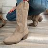 2025 европейская и американская мода осень и зима новая модель женские кожаные ботинки на среднем каблуке для внешней торговли с круглым носком большого размера вышитые весте