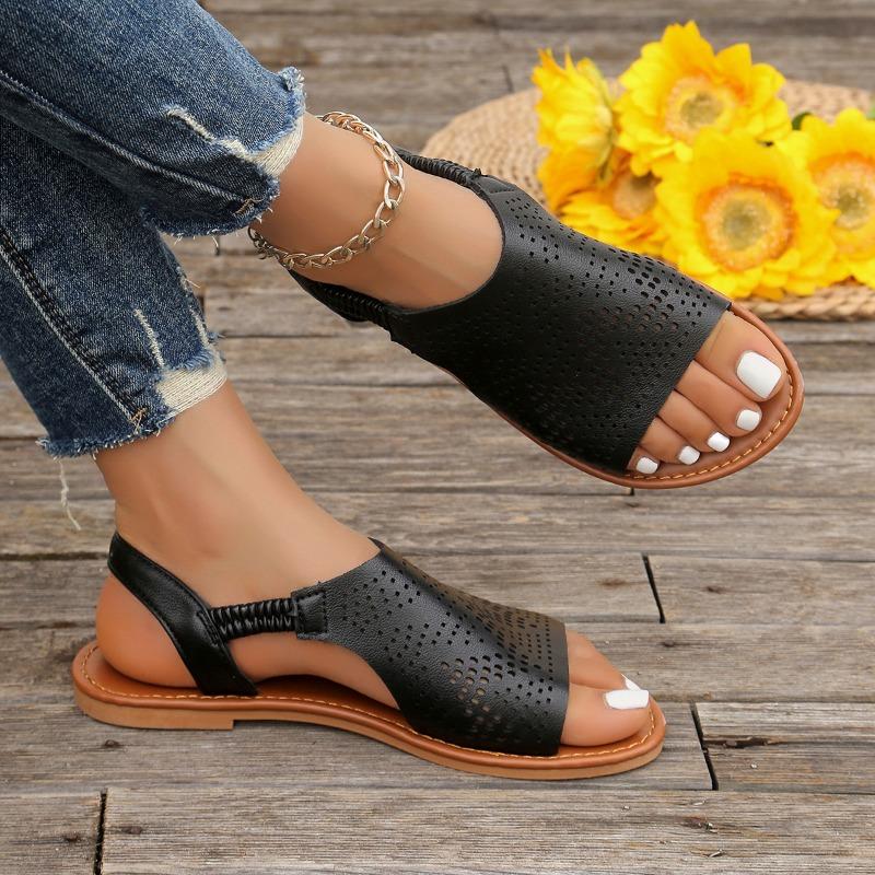 Модные сандалии Sapatos Femininos Peep Toe Flat Sandals 2024 Лето Новые Ретро Натуральная Кожа Удобная Мягкая Подошва Универсальная Женская Обувь