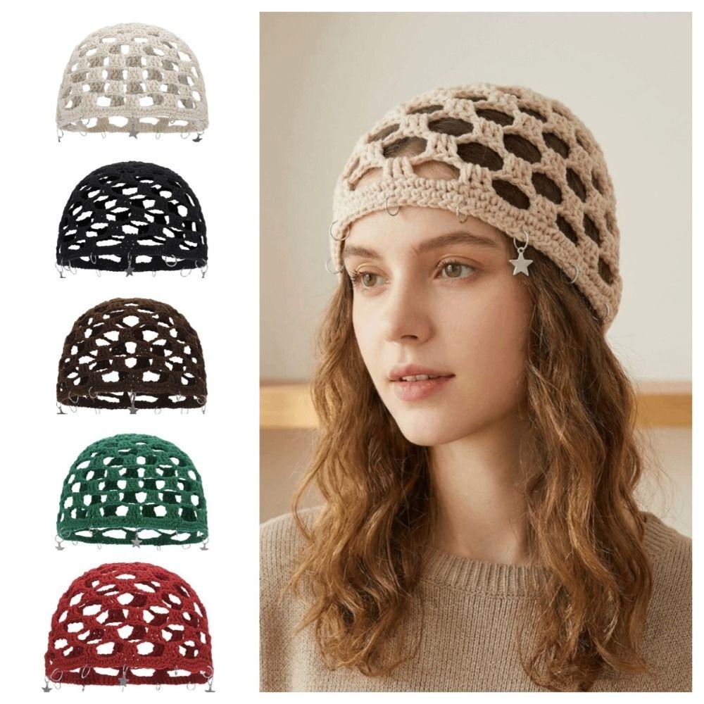 Hollow Out Crochet Hollow Knitted Hat Star Tassels Weave Cap Fashion Knit Beanies Outdoor