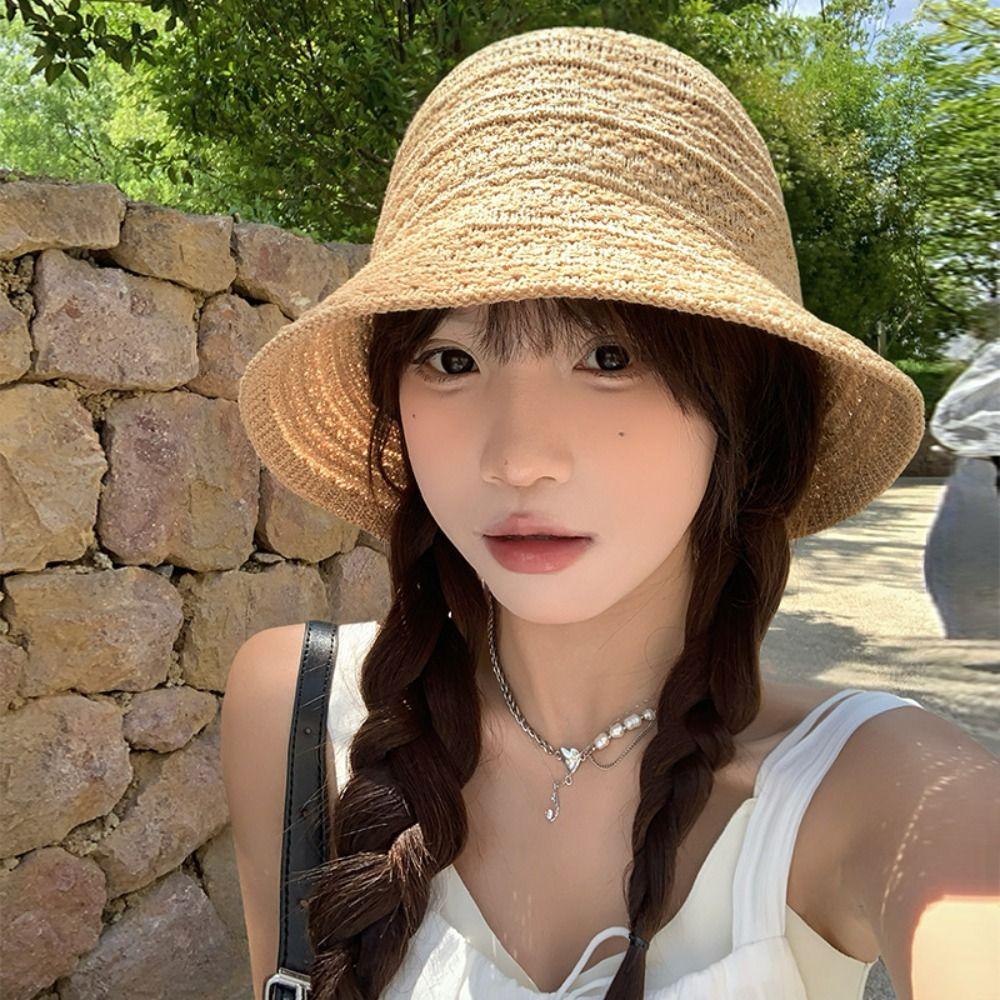 Соломенная кепка ручной работы, летняя шляпа-панама с козырьком, корейская пляжная шляпа от солнца для девочек